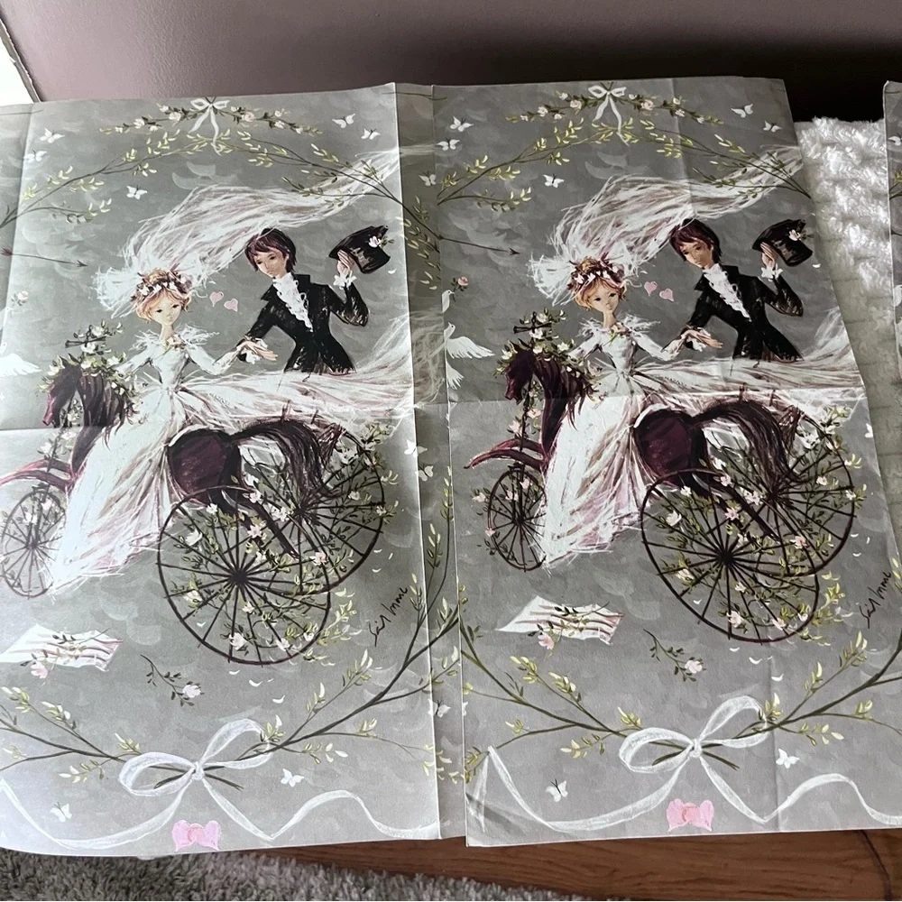 Vintage Gordon Fraser wedding wrapping paper 3 large sheets Bride Groom